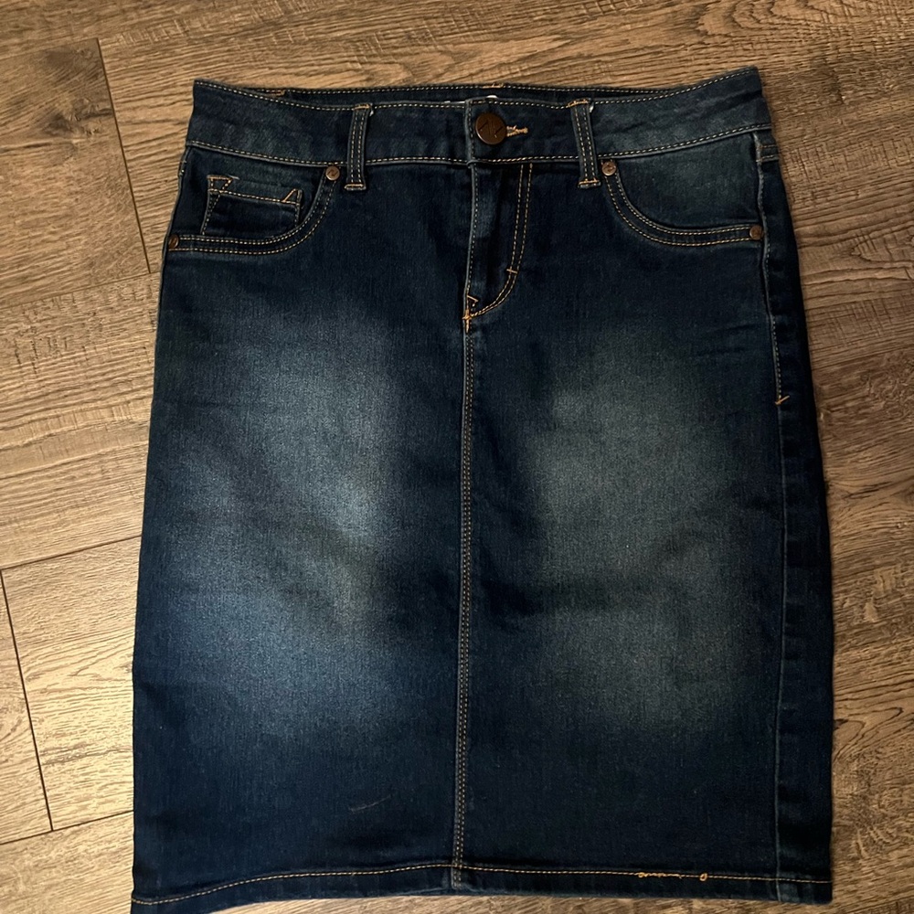 Dark Wash Denim Pencil Skirt - Classic Blue